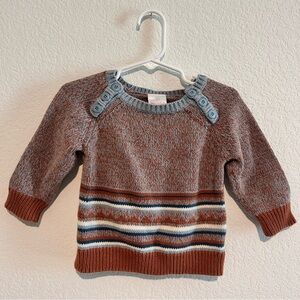 Hanna Andersson Sweater 80 Blue Brown Orange Striped Boys Unisex Button Neck